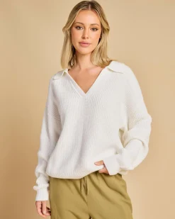 Knitwear|Jumpers & Hoodies*Rhythm Muse V-Neck Collared Fluffy Knit Jumper White