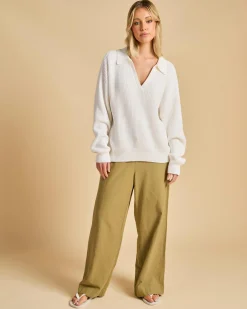 Knitwear|Jumpers & Hoodies*Rhythm Muse V-Neck Collared Fluffy Knit Jumper White