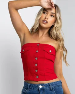 Sale Nicole Denim Tube Vest Women Tops