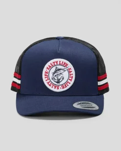 Headwear*Salty Life Once Bitten 4.0 Trucker Cap Blue/white/red