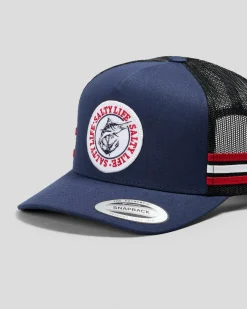 Headwear*Salty Life Once Bitten 4.0 Trucker Cap Blue/white/red