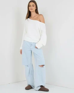 New Ophelia Off Shoulder Knit Jumper Women Knitwear|Jumpers & Hoodies