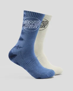 Socks*Santa Cruz Opus Dot Crew Socks 2 Pack Blue Tie Dye/concrete Tie Dye