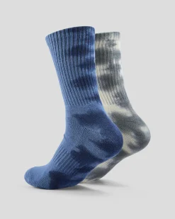 Socks*Santa Cruz Opus Dot Crew Socks 2 Pack Blue Tie Dye/concrete Tie Dye
