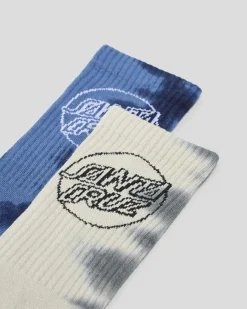 Socks*Santa Cruz Opus Dot Crew Socks 2 Pack Blue Tie Dye/concrete Tie Dye