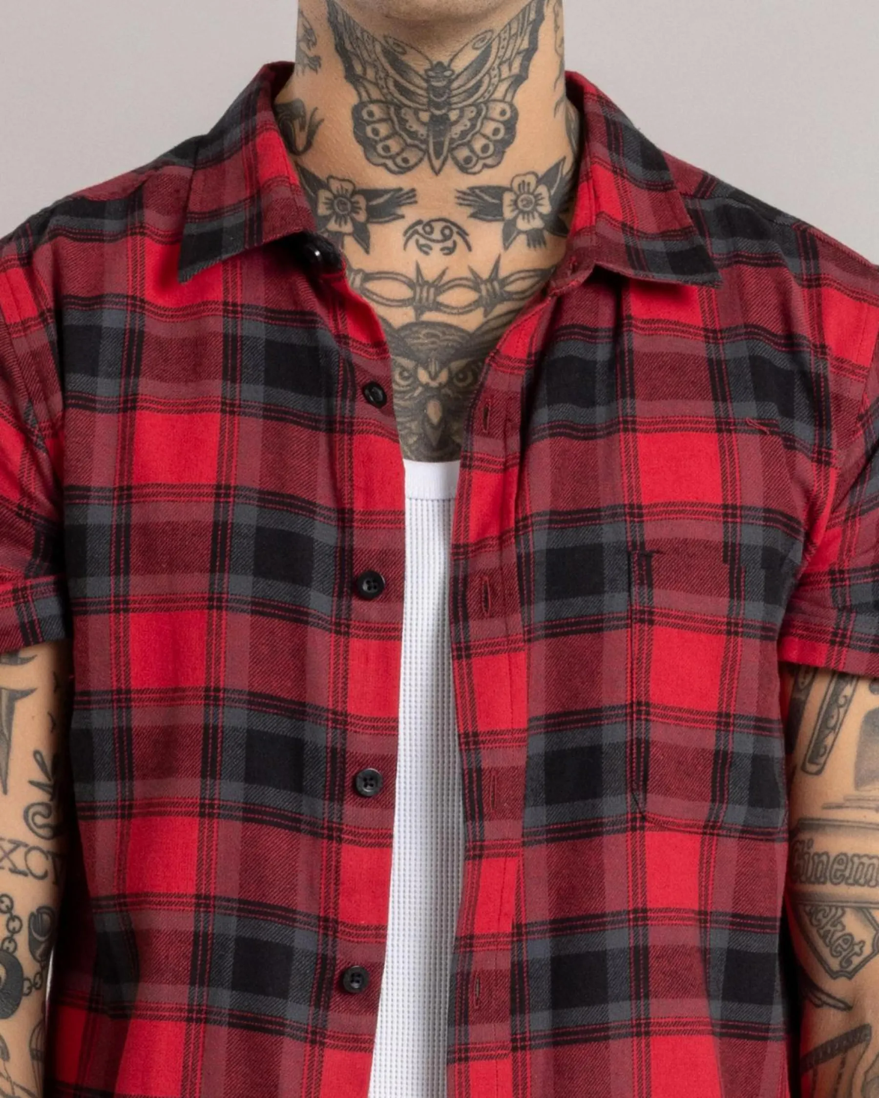 Tops & T-Shirts*Dexter Outlander Short Sleeve Shirt Red/black Check