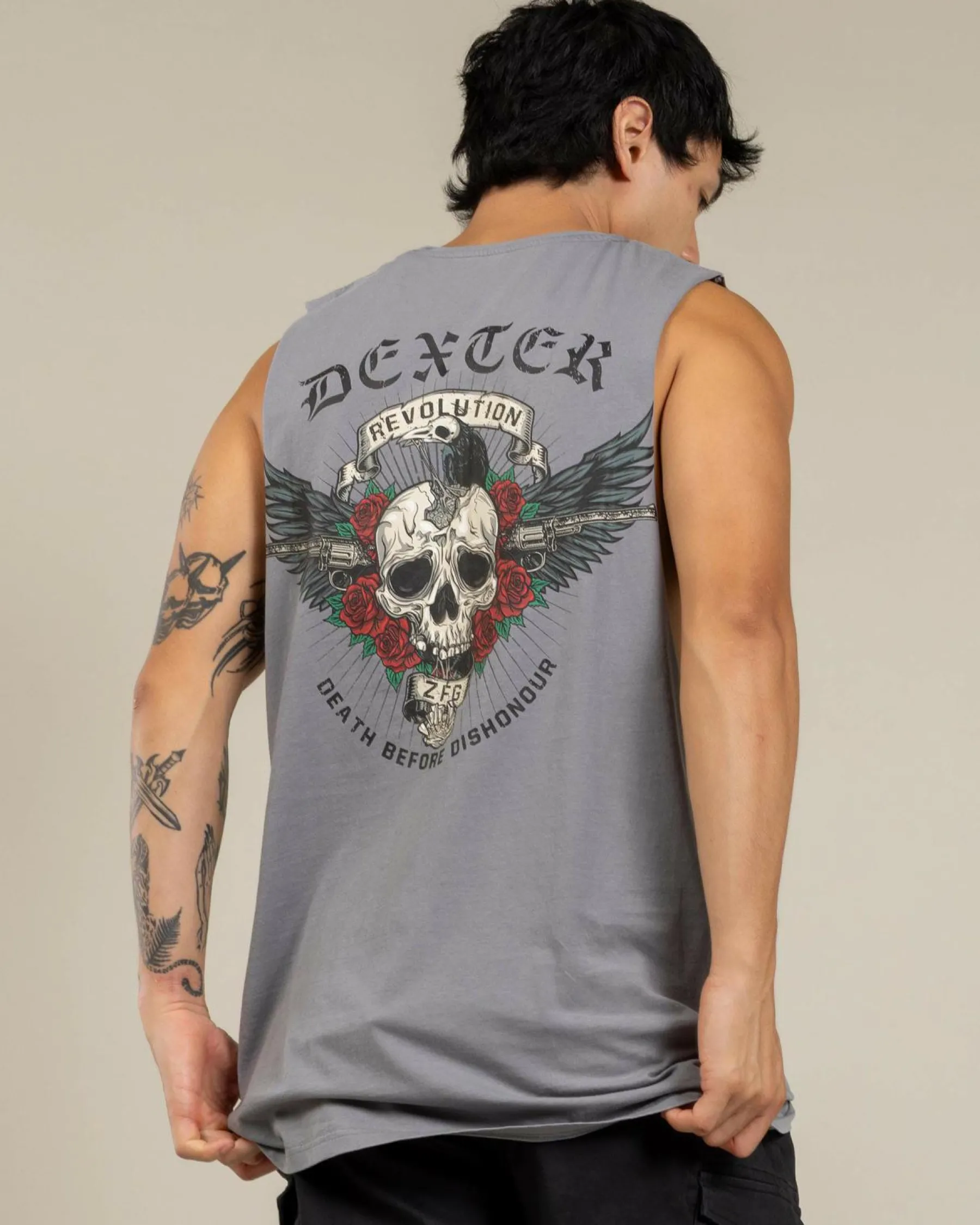 Tops & T-Shirts*Dexter Outlaw Spirit Muscle Tank Lt Grey Acid