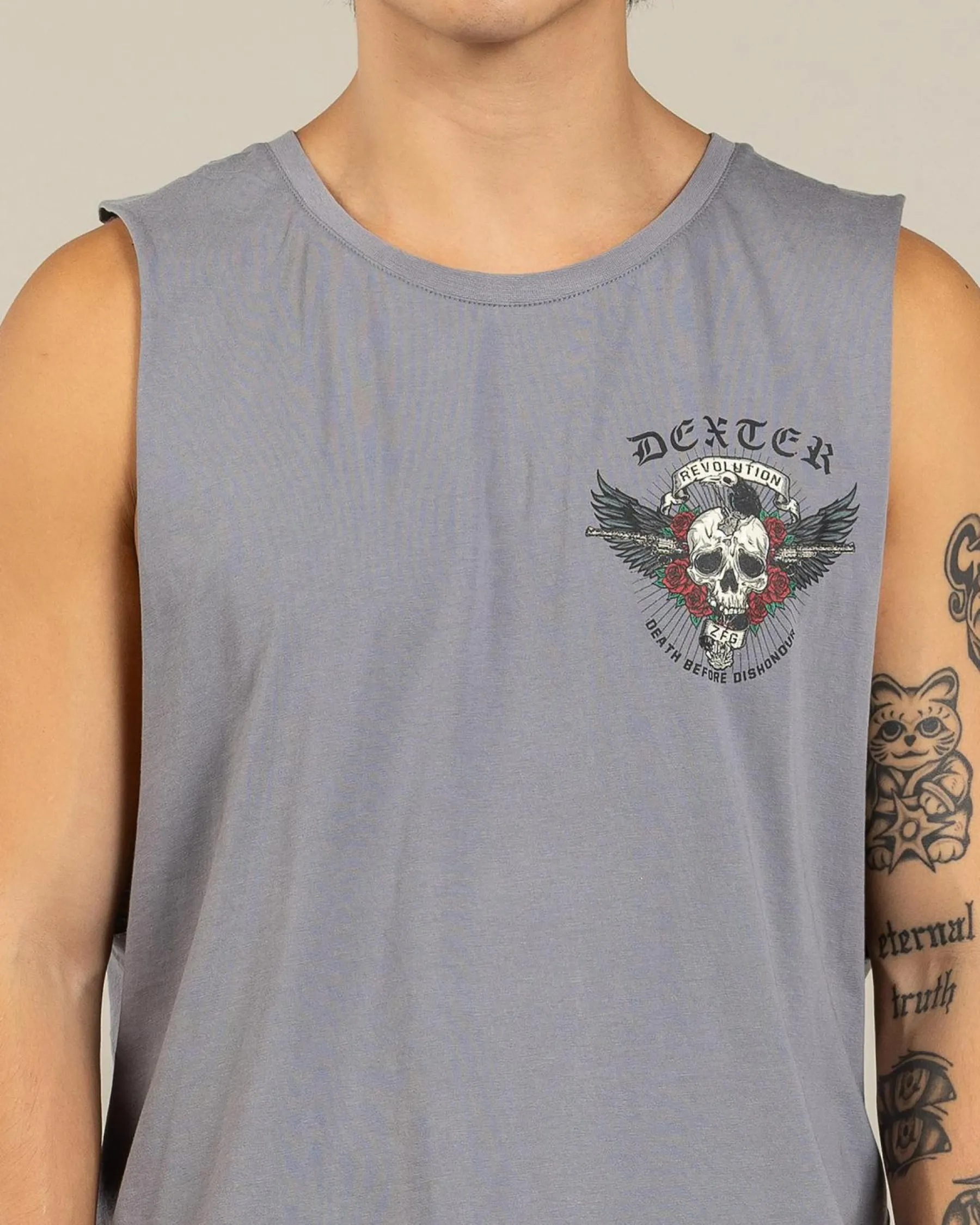 Tops & T-Shirts*Dexter Outlaw Spirit Muscle Tank Lt Grey Acid