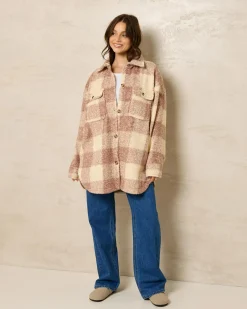 Jackets & Coats*Roxy Over And Above Jacket Warm Taupe Be Bold Plaid