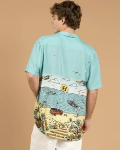 Tops & T-Shirts*The Mad Hueys Oz Straya Short Sleeve Shirt Aqua