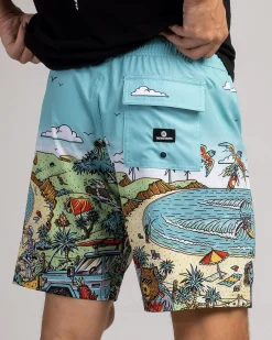 Board Shorts|Shorts & Bottoms*The Mad Hueys Oz Straya Volley Shorts Aqua