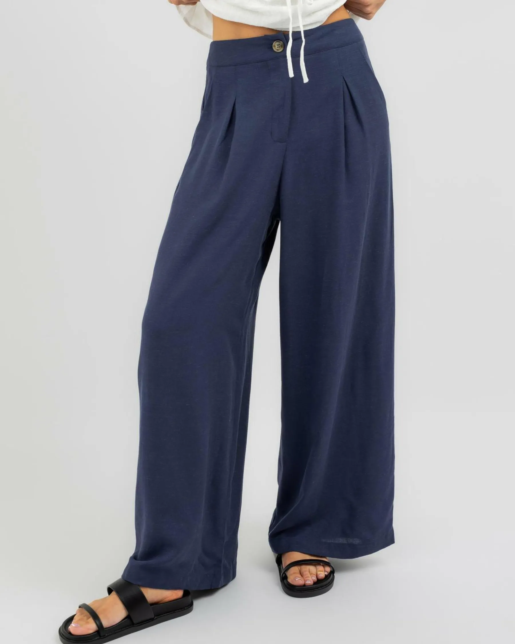 Linen Blend|Bottoms*Wits The Label Palazzo Pants Navy