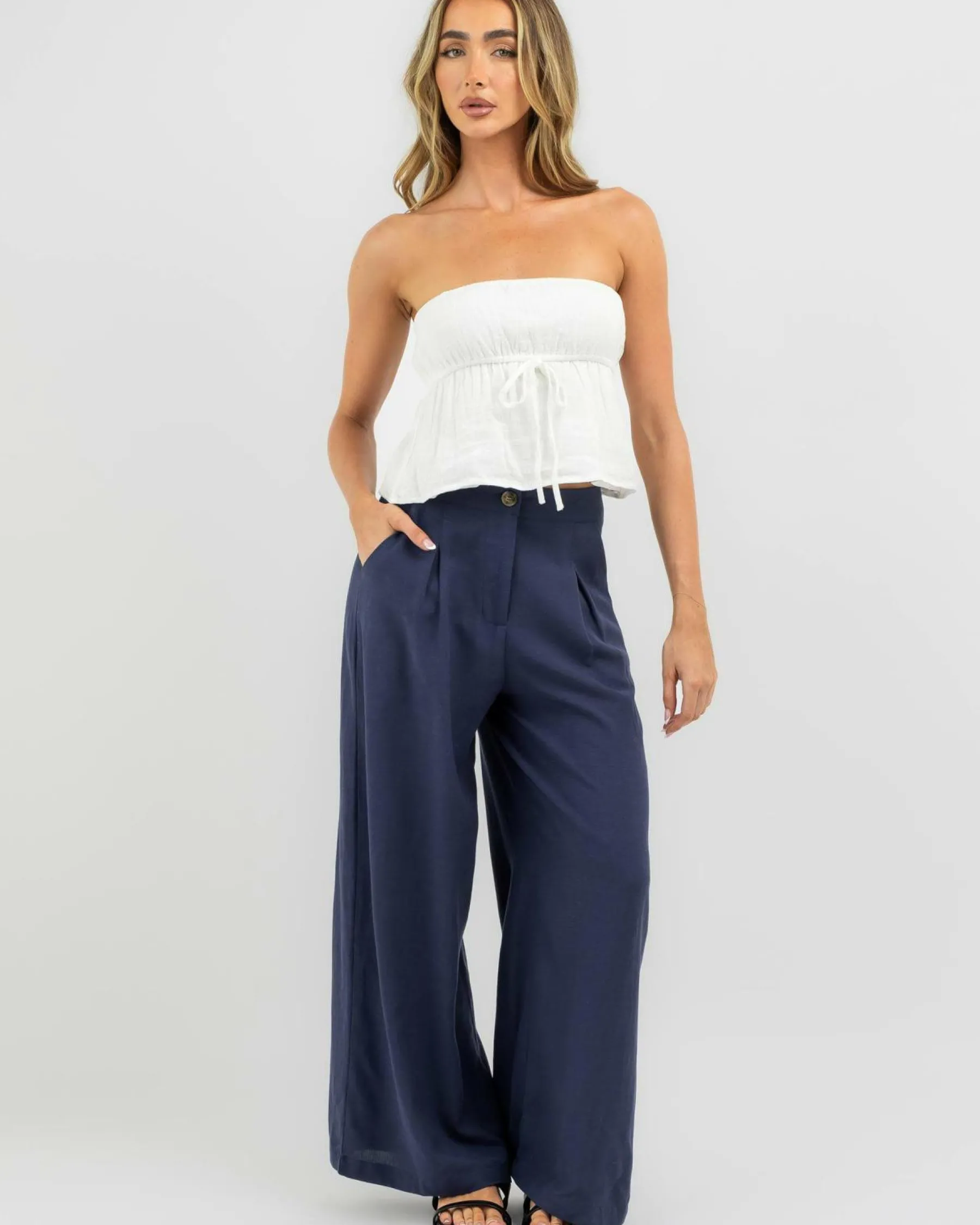 Linen Blend|Bottoms*Wits The Label Palazzo Pants Navy
