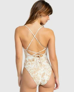 One Pieces*Roxy Palm Palm One Piece Swimsuit Ginger Root Suntrip Swim