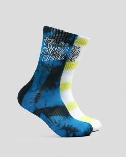 Socks*Santa Cruz Palm Stack Crew Socks 2 Pack Cobalt Tiedye/ Lime Tiedye