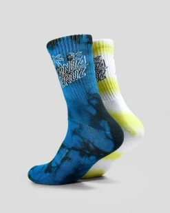 Socks*Santa Cruz Palm Stack Crew Socks 2 Pack Cobalt Tiedye/ Lime Tiedye