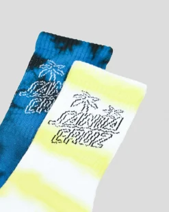 Socks*Santa Cruz Palm Stack Crew Socks 2 Pack Cobalt Tiedye/ Lime Tiedye