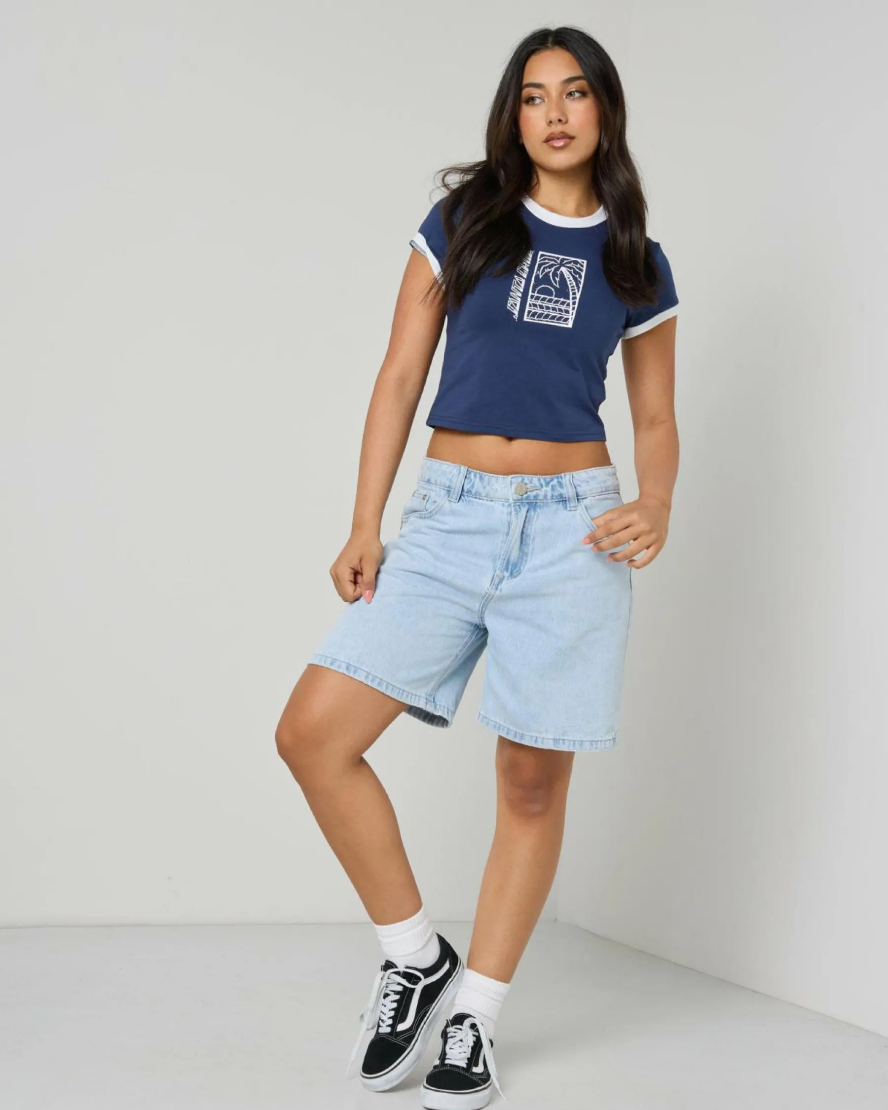 Tops*Santa Cruz Palm Strip Mono Front T-Shirt Dark Blue