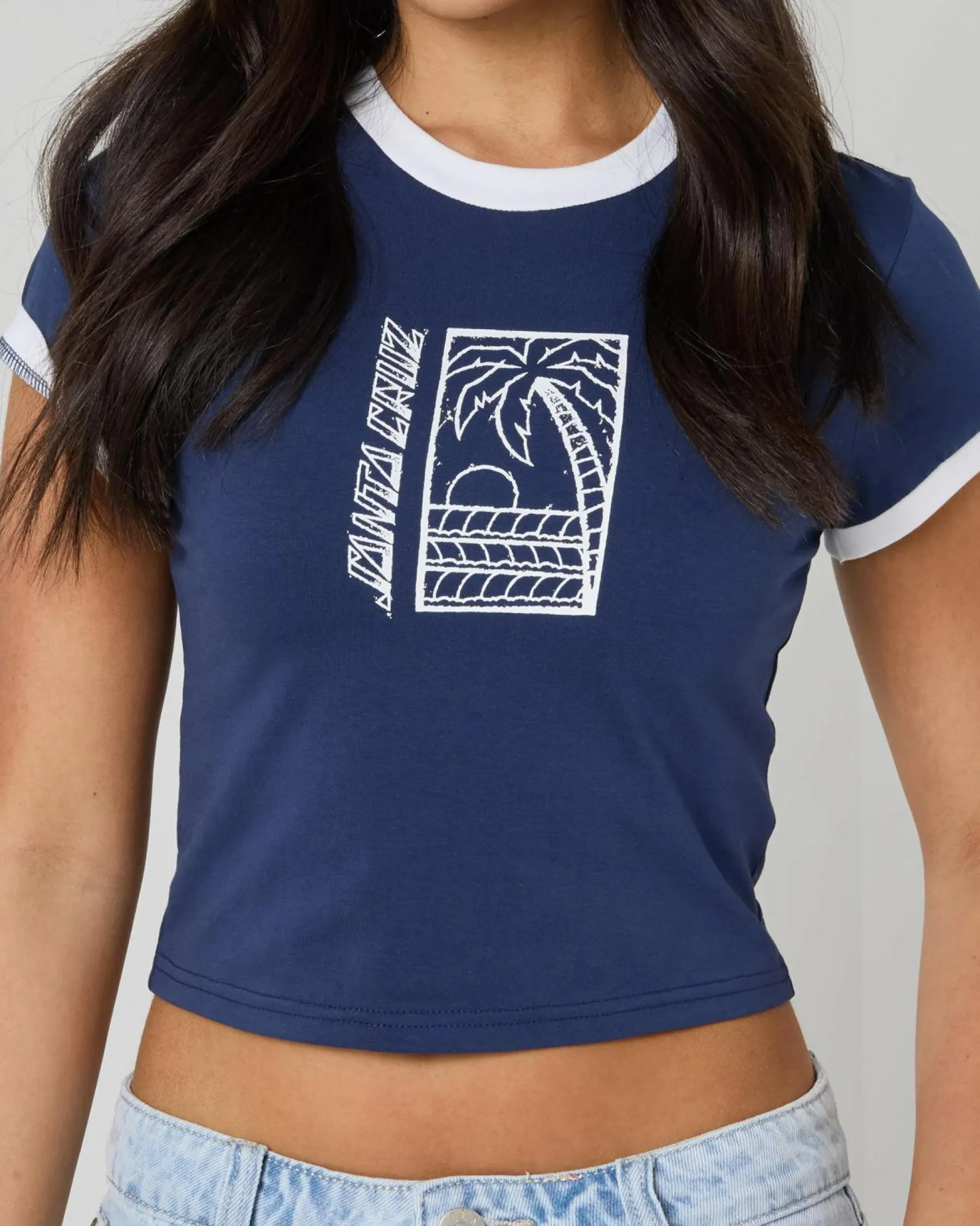Tops*Santa Cruz Palm Strip Mono Front T-Shirt Dark Blue