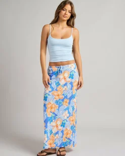 New Paradise Floral Bias Cut Maxi Skirt Women Linen Blend|Bottoms