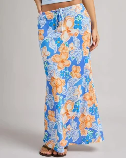 New Paradise Floral Bias Cut Maxi Skirt Women Linen Blend|Bottoms