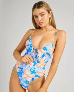 Hot Paradise Floral Tie Front One Piece Women One Pieces