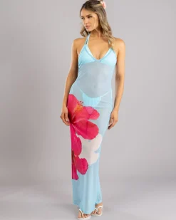 Beach Covers & Overswim*Kaiami Paradise Mesh Long Cover Up Blue/pink