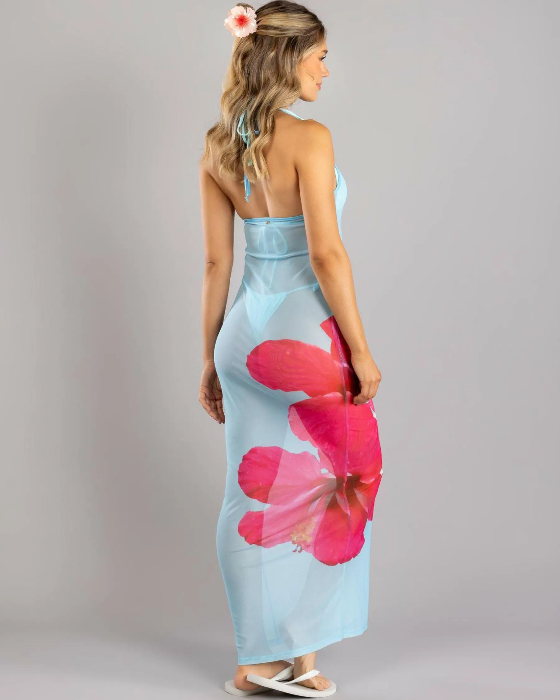 Beach Covers & Overswim*Kaiami Paradise Mesh Long Cover Up Blue/pink