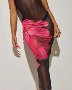 Beach Covers & Overswim*Kaiami Paradise Mesh Long Cover Up Black/pink