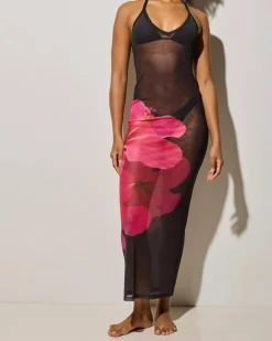 Beach Covers & Overswim*Kaiami Paradise Mesh Long Cover Up Black/pink