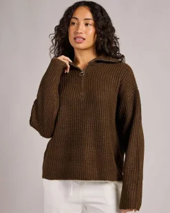 Knitwear|Jumpers & Hoodies*Pink Diamond Payton Half Zip Knit Jumper Choc