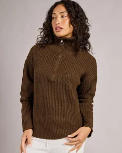 Knitwear|Jumpers & Hoodies*Pink Diamond Payton Half Zip Knit Jumper Choc
