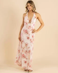 Linen Blend|Dresses*Mooloola Penelope Maxi Dress Pink Multi