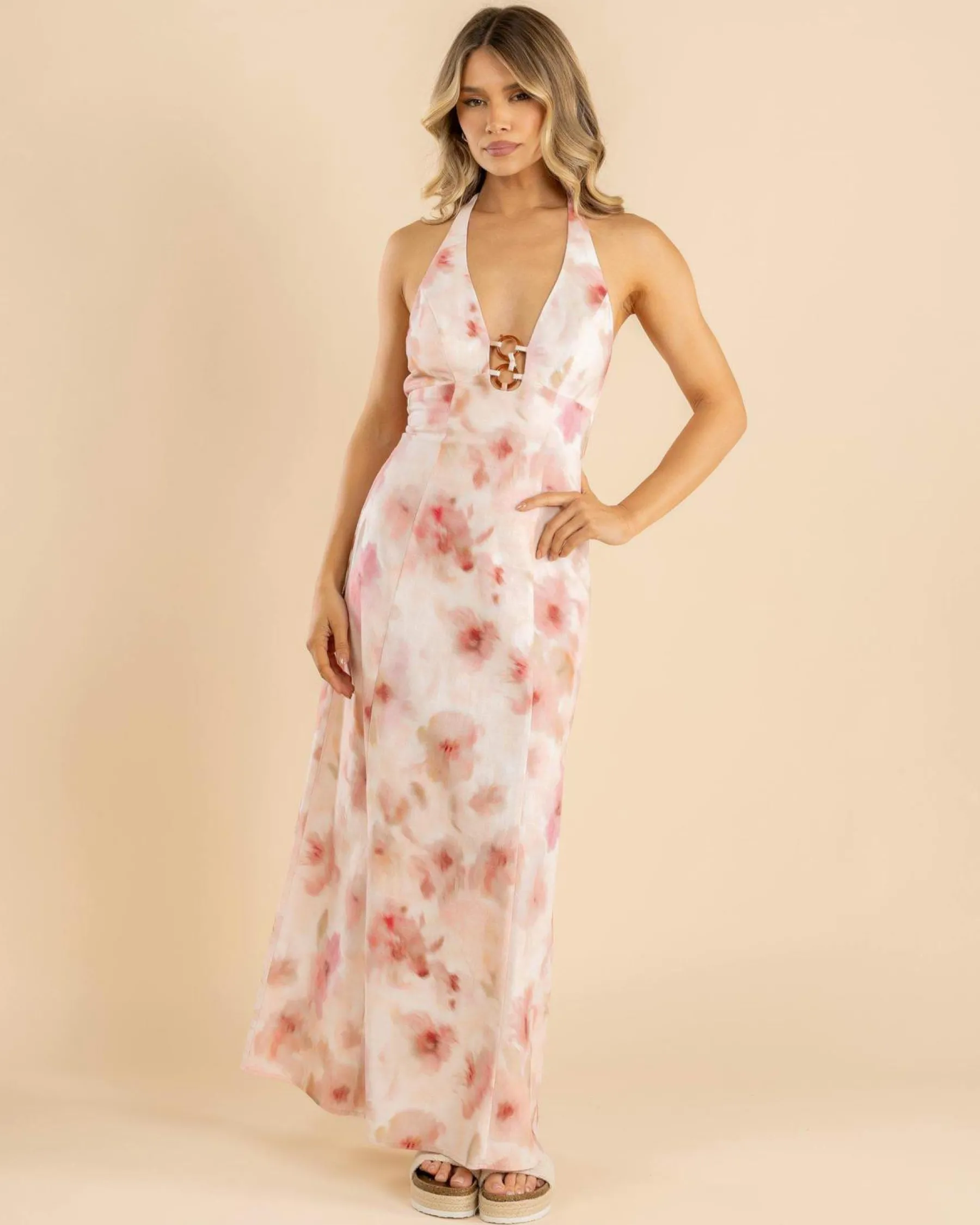 Linen Blend|Dresses*Mooloola Penelope Maxi Dress Pink Multi