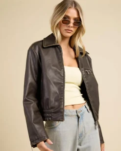 Best Pilot Faux Leather Bomber Jacket Women Jackets & Coats