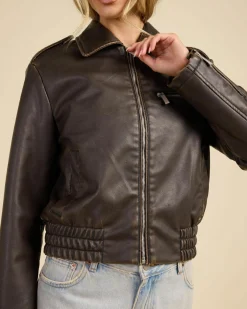 Best Pilot Faux Leather Bomber Jacket Women Jackets & Coats