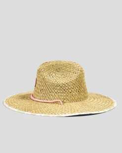 Headwear*Roxy Pina To My Colada Printed Panama Hat Oil Green Wild Flower Swim