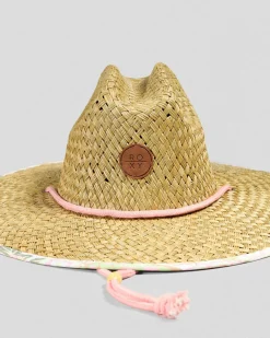 Headwear*Roxy Pina To My Colada Printed Panama Hat Oil Green Wild Flower Swim