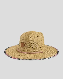 Headwear*Roxy Pina To My Colada Printed Panama Anthracite Wind Swept Floral