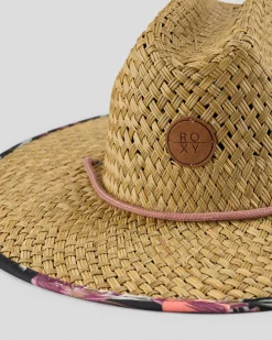 Headwear*Roxy Pina To My Colada Printed Panama Anthracite Wind Swept Floral