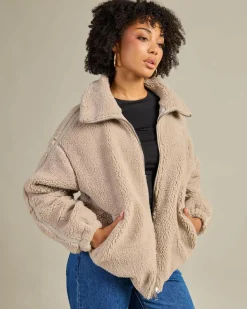 Jackets & Coats*Ava And Ever Pinnacle Faux Fur Jacket Taupe