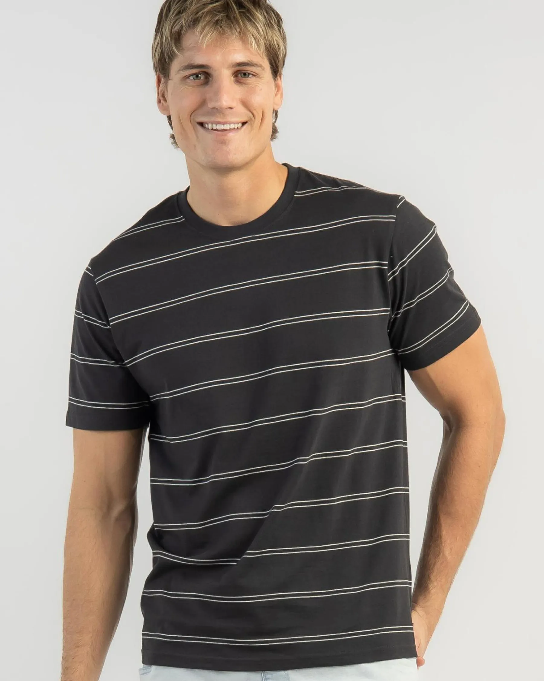 Tops & T-Shirts*Rip Curl Plain Stripe T-Shirt Washed Black