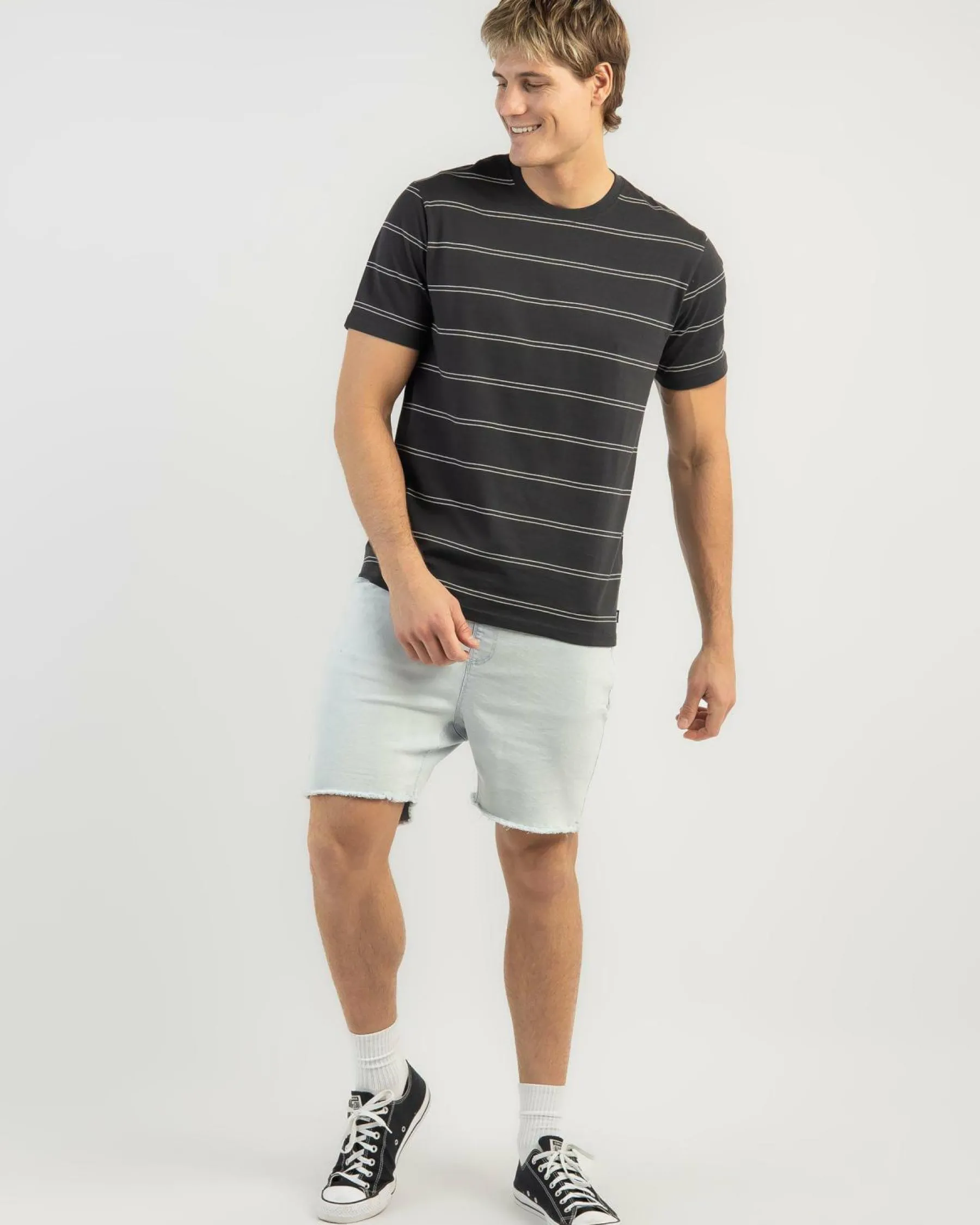 Tops & T-Shirts*Rip Curl Plain Stripe T-Shirt Washed Black