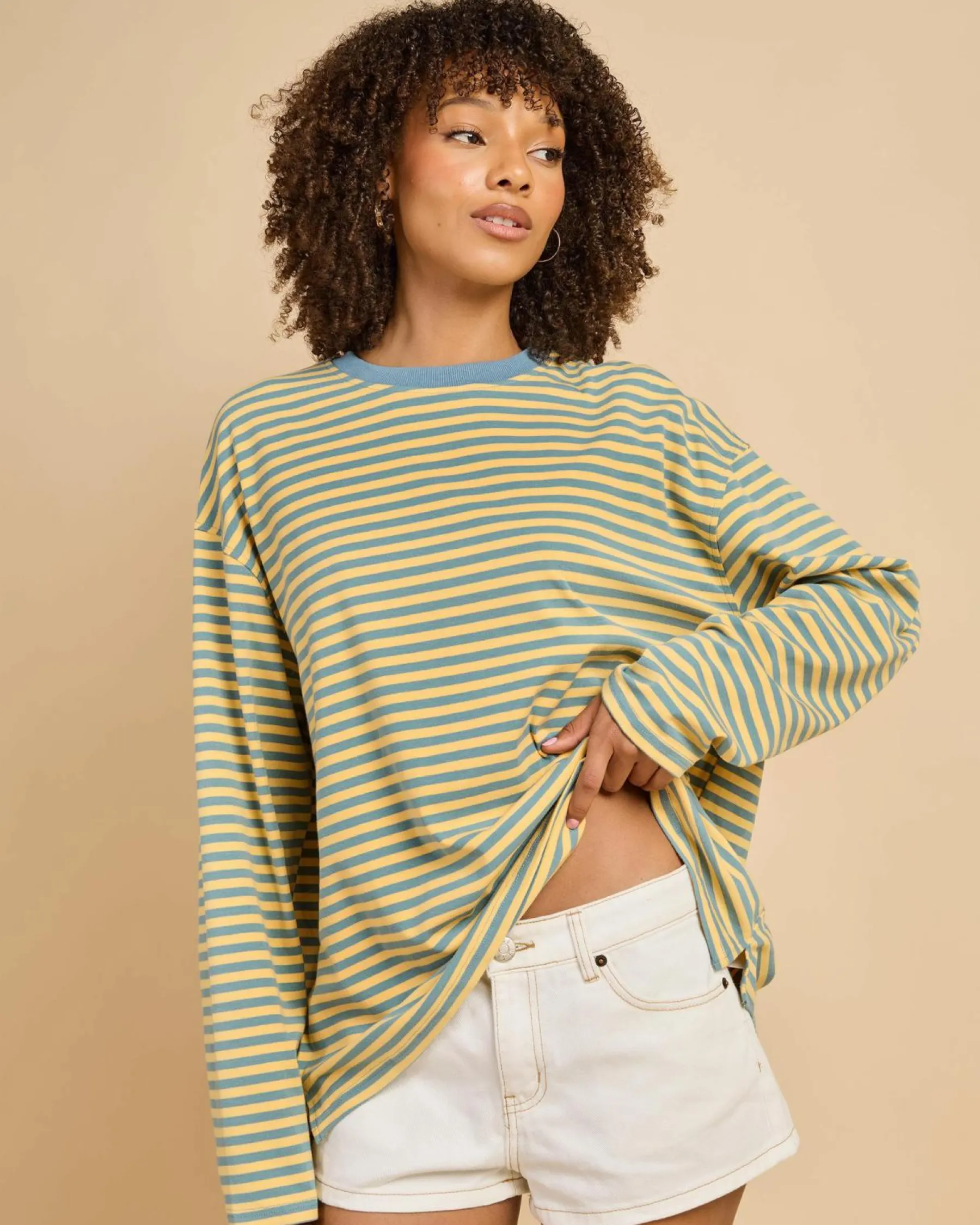 Tops*Du Soleil Poppi Stripe Long Sleeve Top Blue/yellow