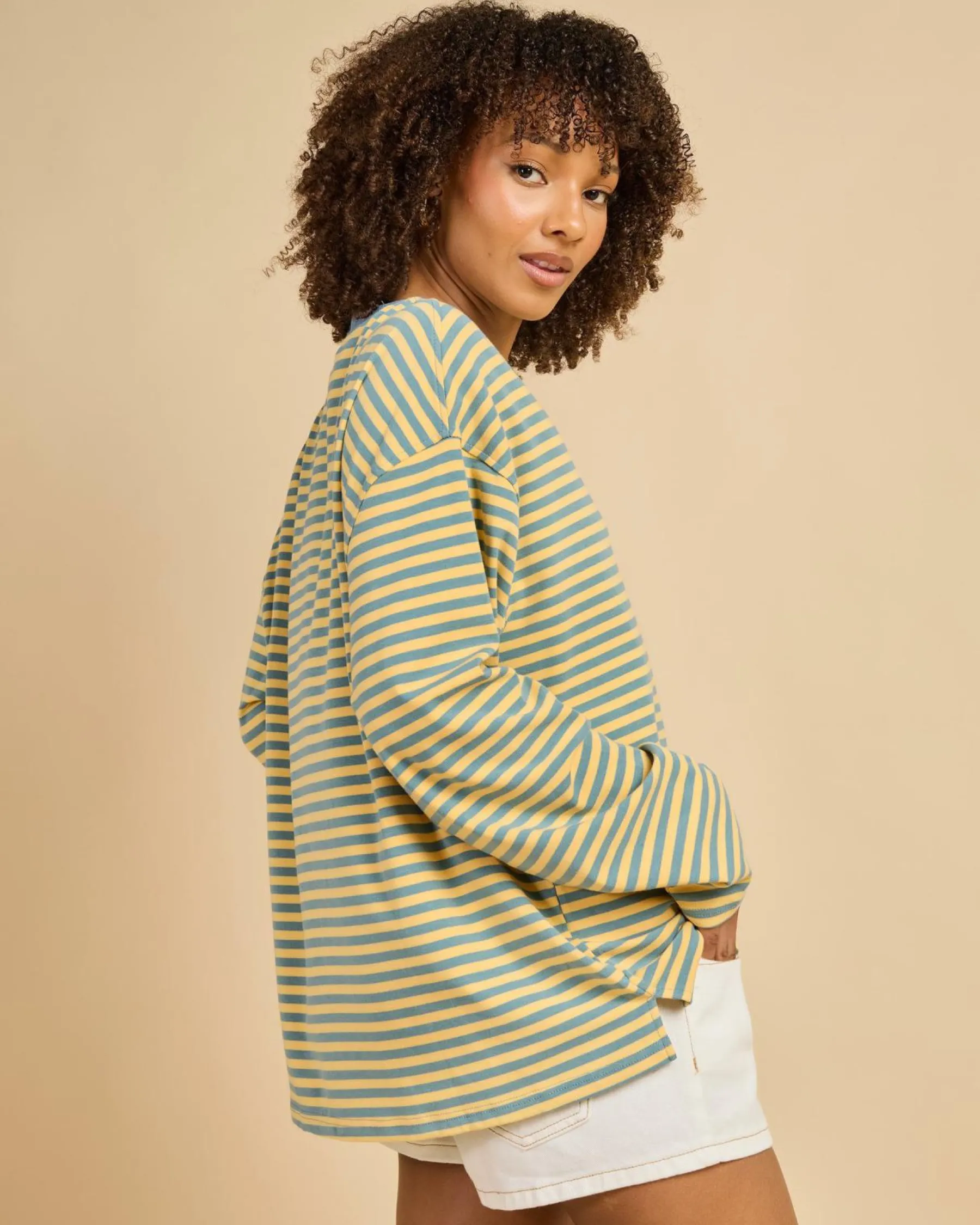 Tops*Du Soleil Poppi Stripe Long Sleeve Top Blue/yellow