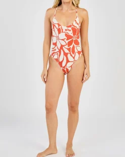 New Poppy Floral Cross Back One Piece Swimsuit Women One Pieces