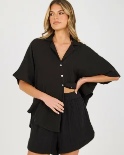 Sets|Tops*Rip Curl Premium Surf Short Sleeve Shirt Black