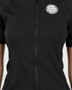 Rash Vests*Rip Curl Premium Surf Zip Through Short Sleeve Rash Vest Black