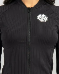 Rash Vests*Rip Curl Premium Surf Zip Through Long Sleeve Rash Vest Black