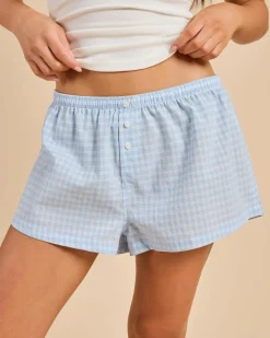 Intimates & Sleepwear*Malibu Lounge Pretty Women Boxer Short Light Blue Check
